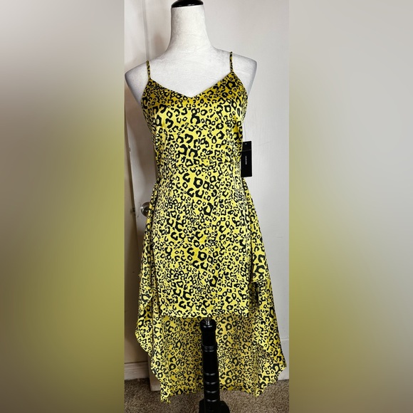 NWT Lulus Yellow Leopard Print High Low y2k Cocktail dress Party Flirty feminine - Picture 7 of 8